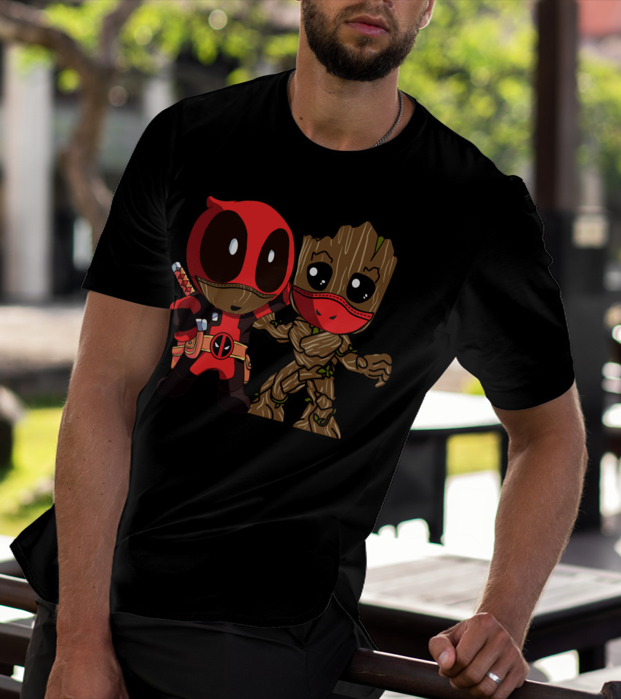Deadpool And Baby Groot Mashup Comic Characters T-Shirt