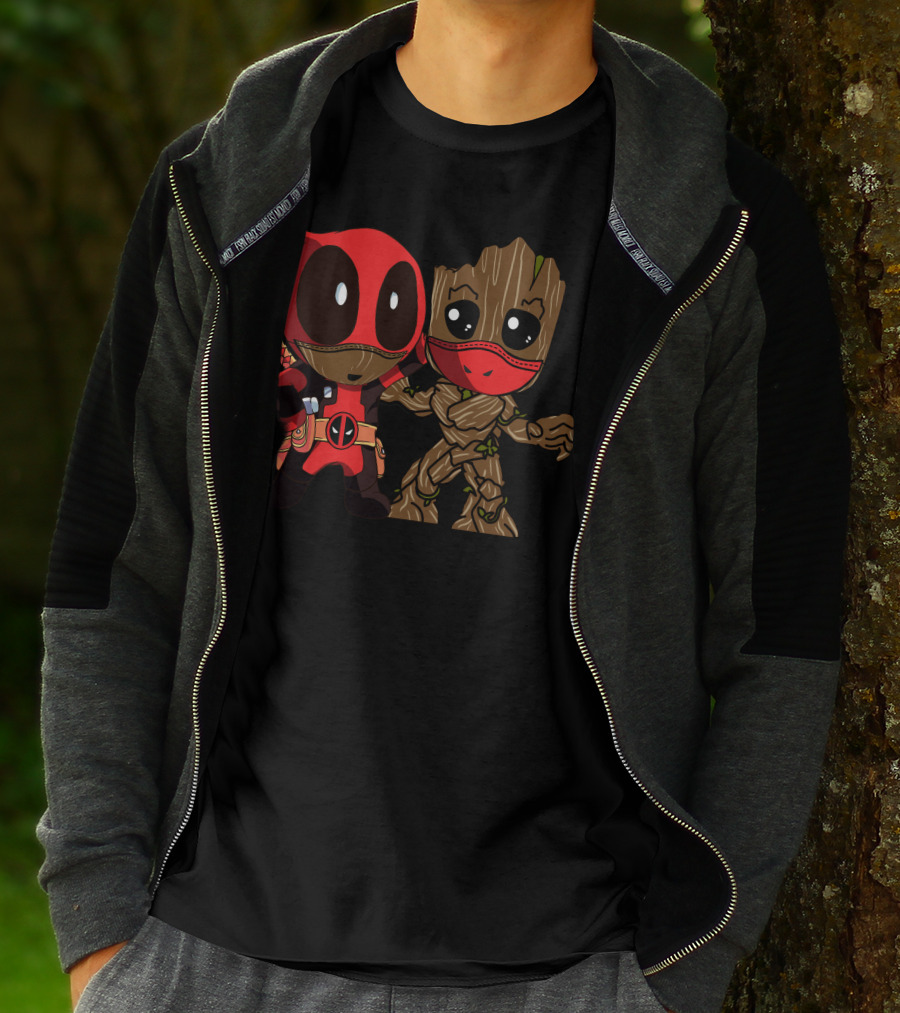 Deadpool And Baby Groot Mashup Comic Characters T-Shirt