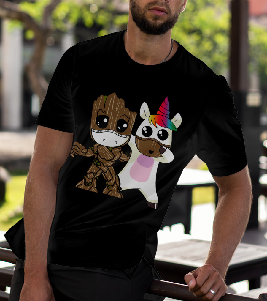 Groot Unicorn Rainbow Mask Duo T-Shirt