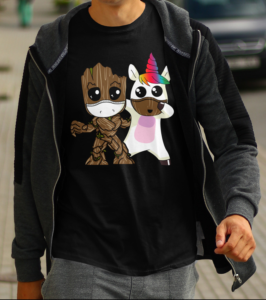 Groot Unicorn Rainbow Mask Duo T-Shirt