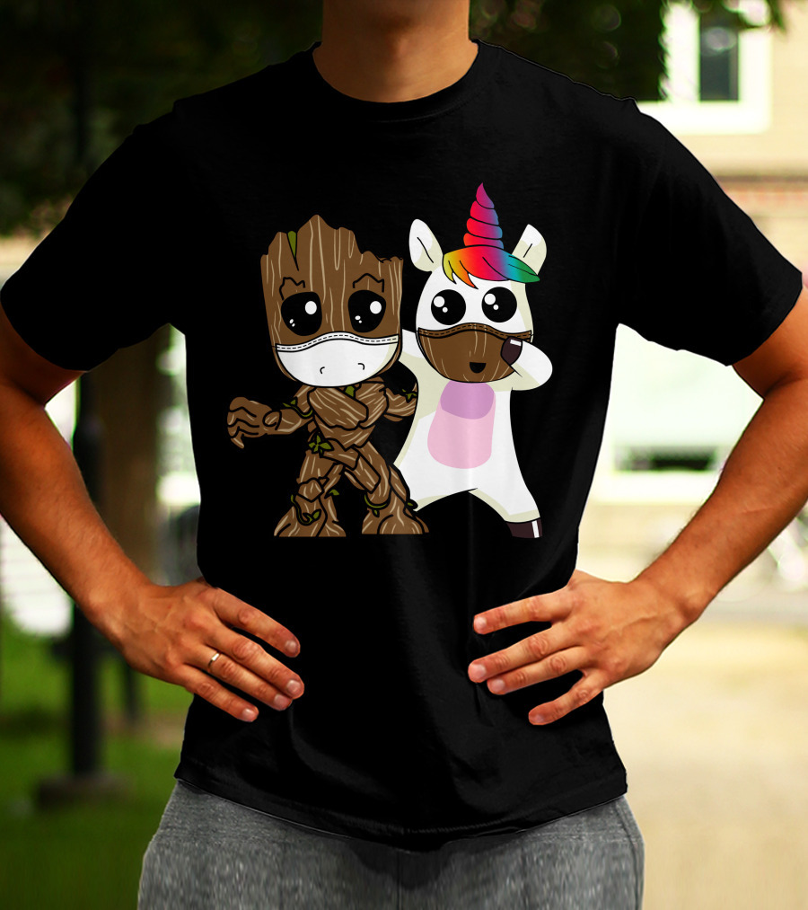 Groot Unicorn Rainbow Mask Duo T-Shirt