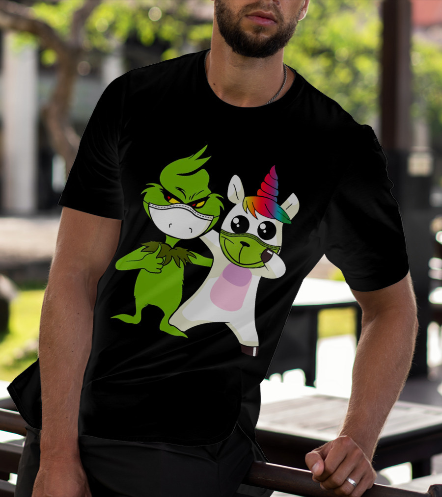 Grinch Unicorn Masked Duo Hugging Cute T-Shirt