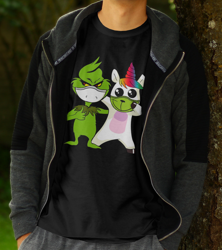 Grinch Unicorn Masked Duo Hugging Cute T-Shirt