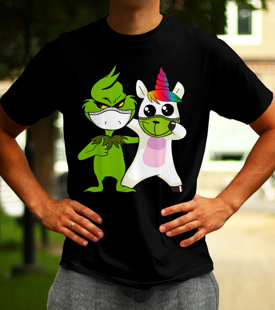 Grinch Unicorn Masked Duo Hugging Cute T-Shirt