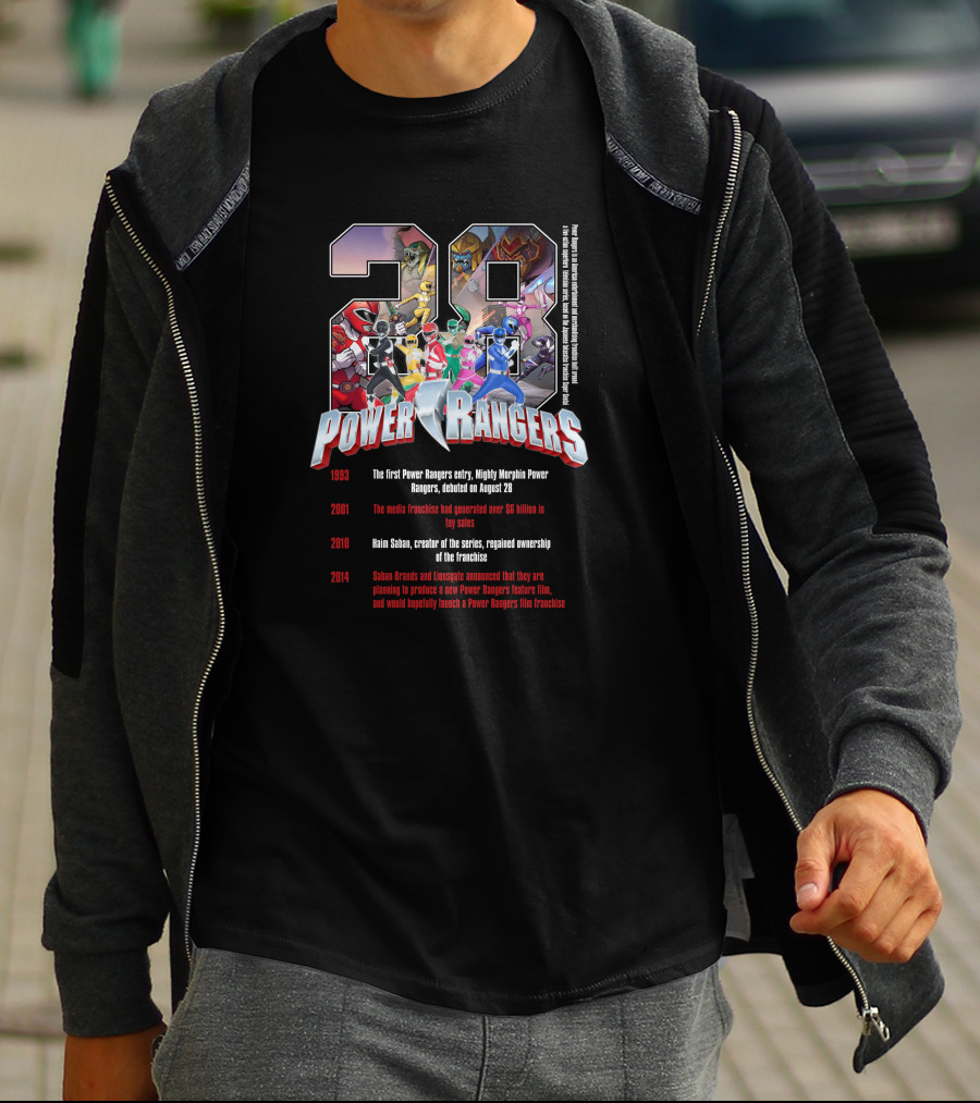 28 Power Rangers 1993-2014 Mighty Morphin Franchise History Timeline T-Shirt