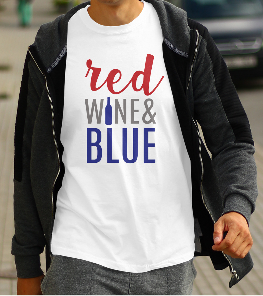 Red Wine Bottle And Blue T-Shirt