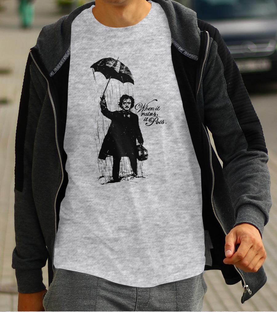 When It Rains It Poes Edgar Umbrella T-Shirt