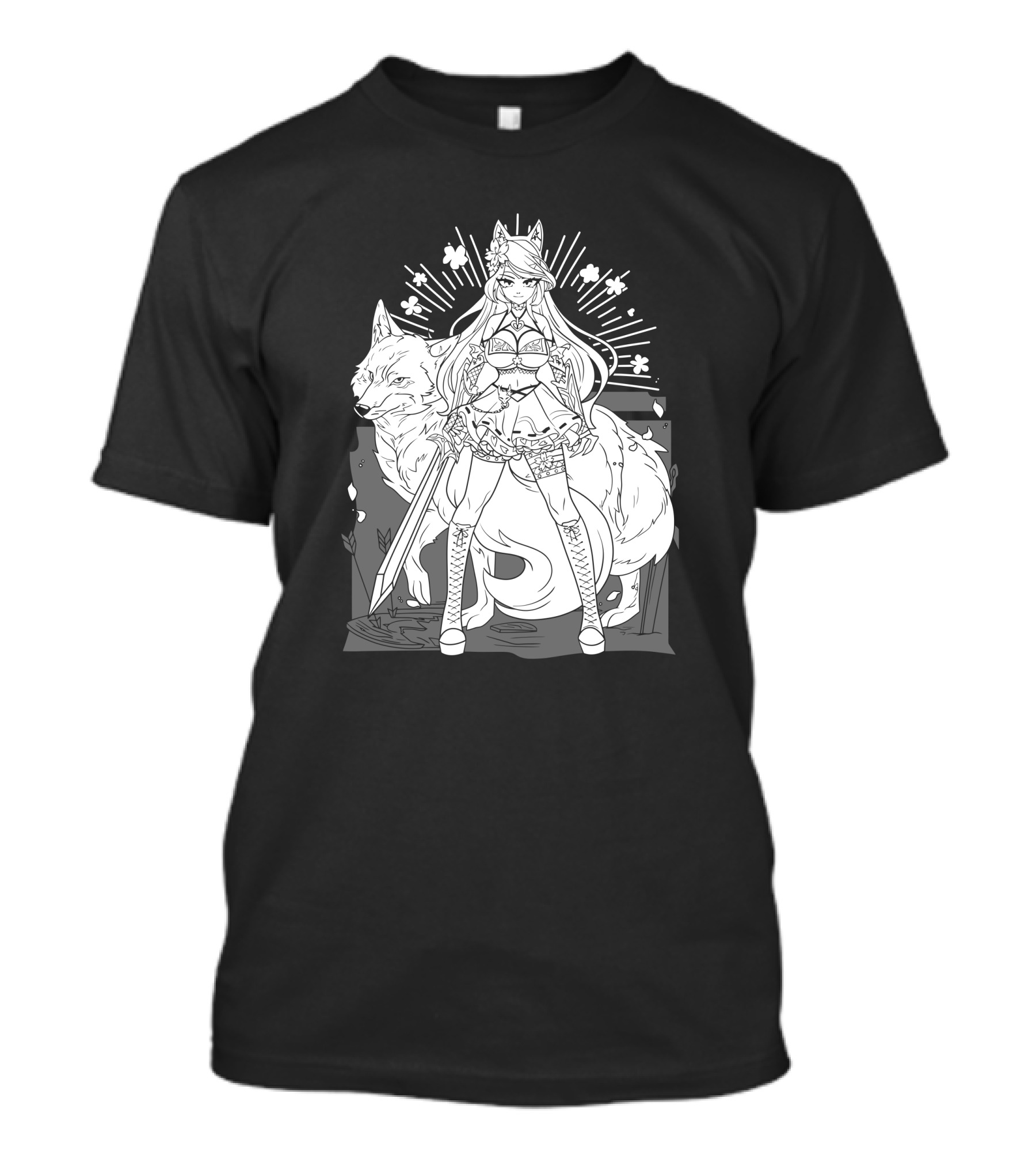 Shark Robot Silvervale Vshojo Warrior With Wolf Companion T-Shirt