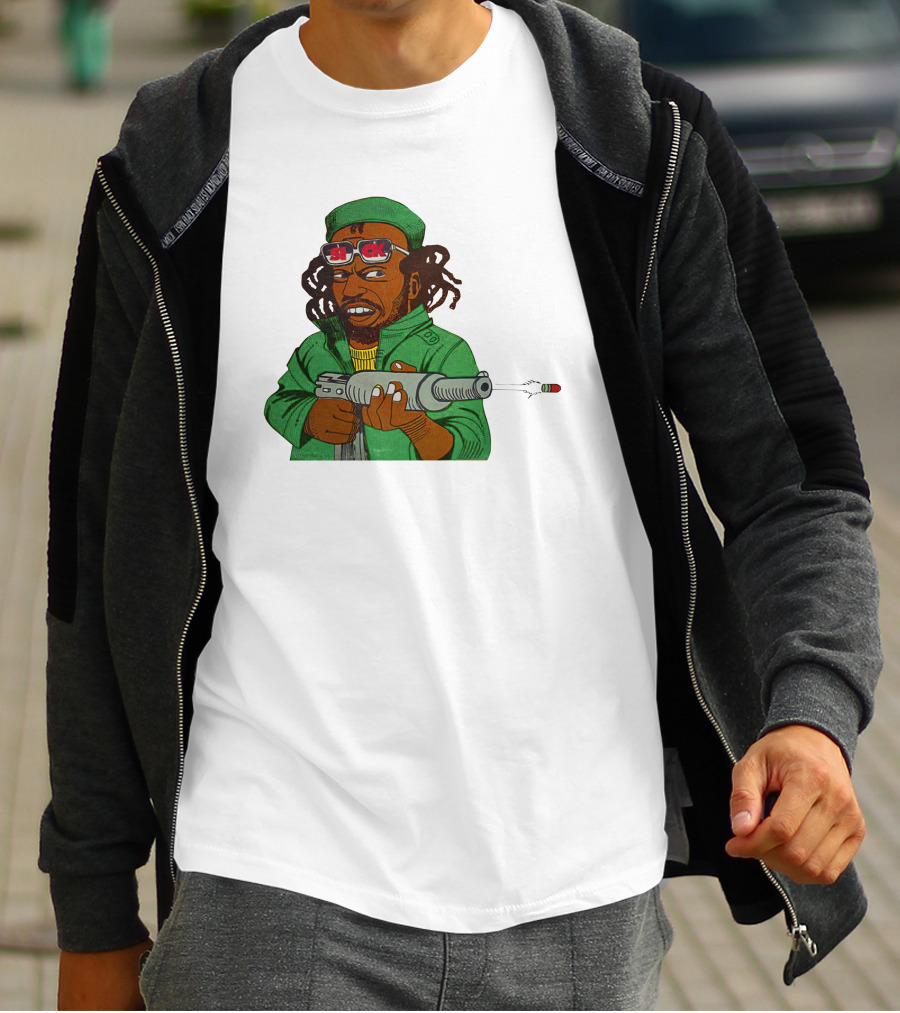 Earl Swea Merch Sick Character With Gun And Dreadlocks In Green T-Shirt