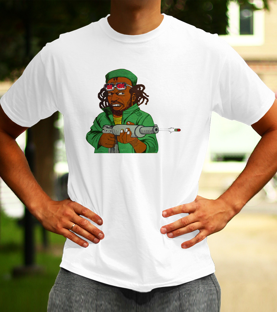 Earl Swea Merch Sick Character With Gun And Dreadlocks In Green T-Shirt