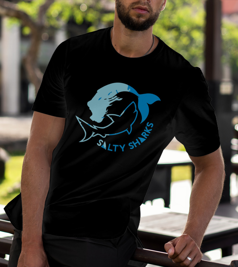 Salty Sharks Logo Blue Ocean Theme Salty Sharks T-Shirt