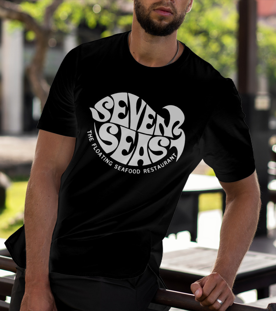 Seven Seas The Floating Seafood Restaurant Retro Psychedelic Typography T-Shirt