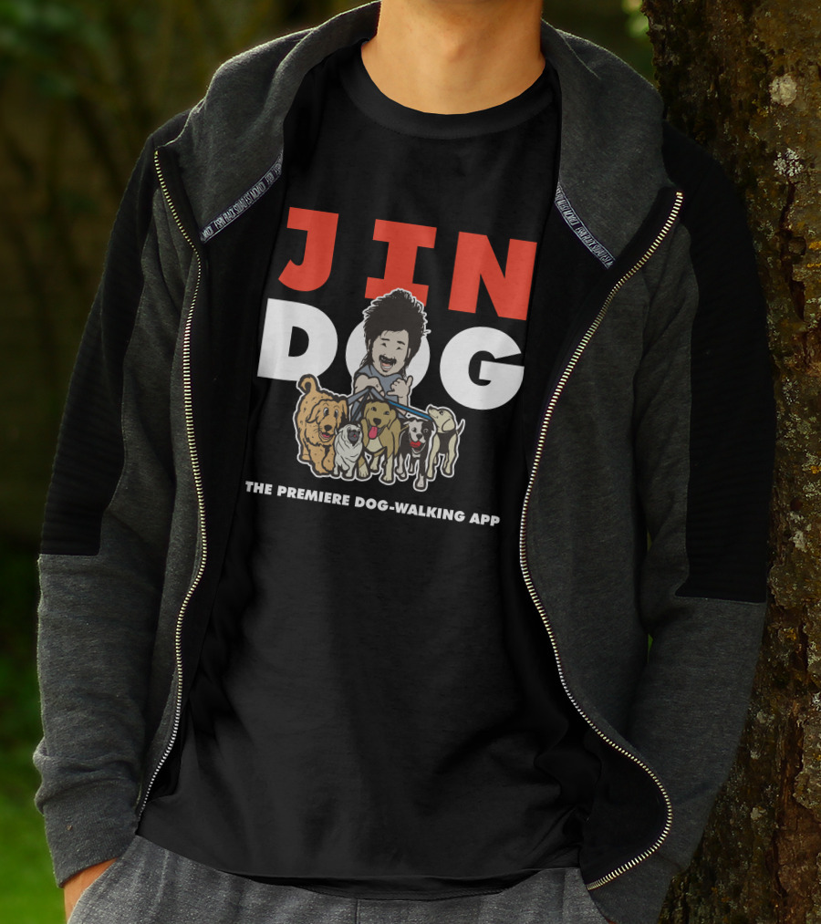 Jindog The Premiere Dog-Walking App Fun Cartoon T-Shirt