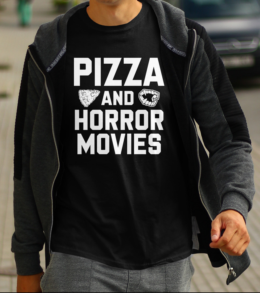 Pizza And Horror Movies Fang Icon Horror Merch T-Shirt
