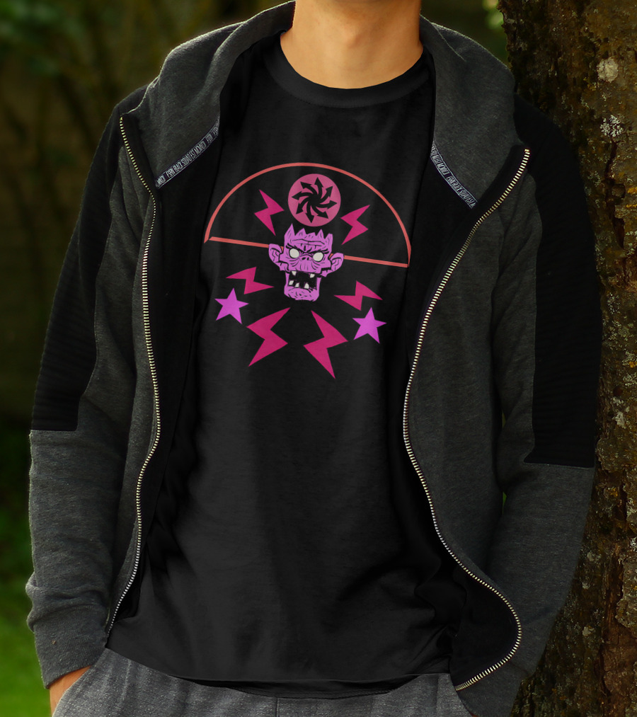 Gorillaz Cult Iconic Pink Lightning Skull And Stars T-Shirt