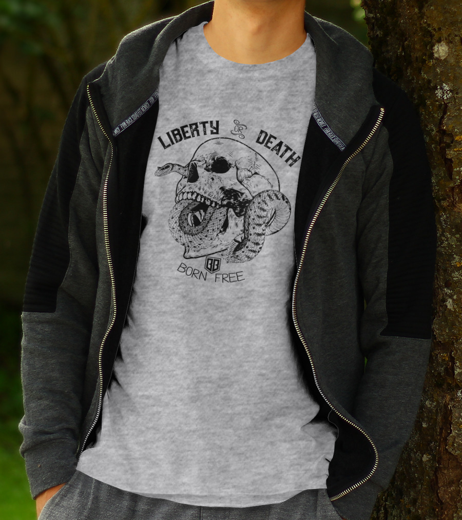 Liberty Or Death Born Free Skull And Snake Bunker Branding 2.0 T-Shirt