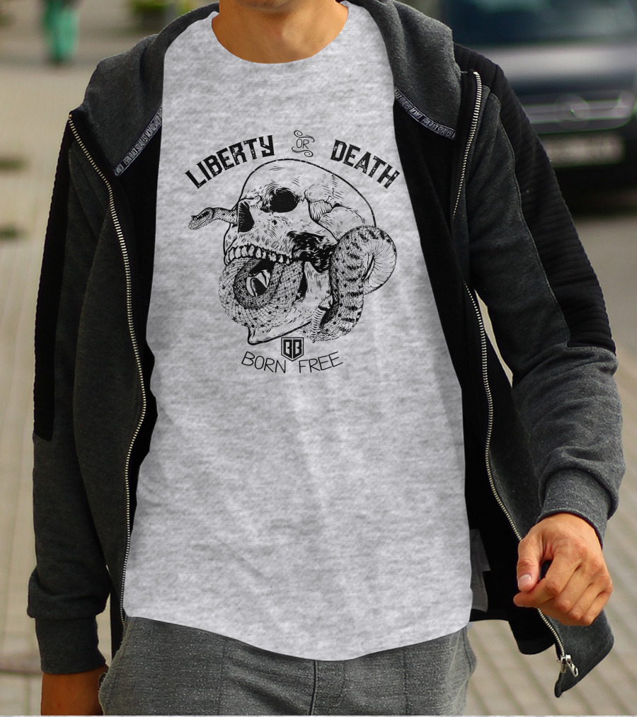 Liberty Or Death Born Free Skull And Snake Bunker Branding 2.0 T-Shirt