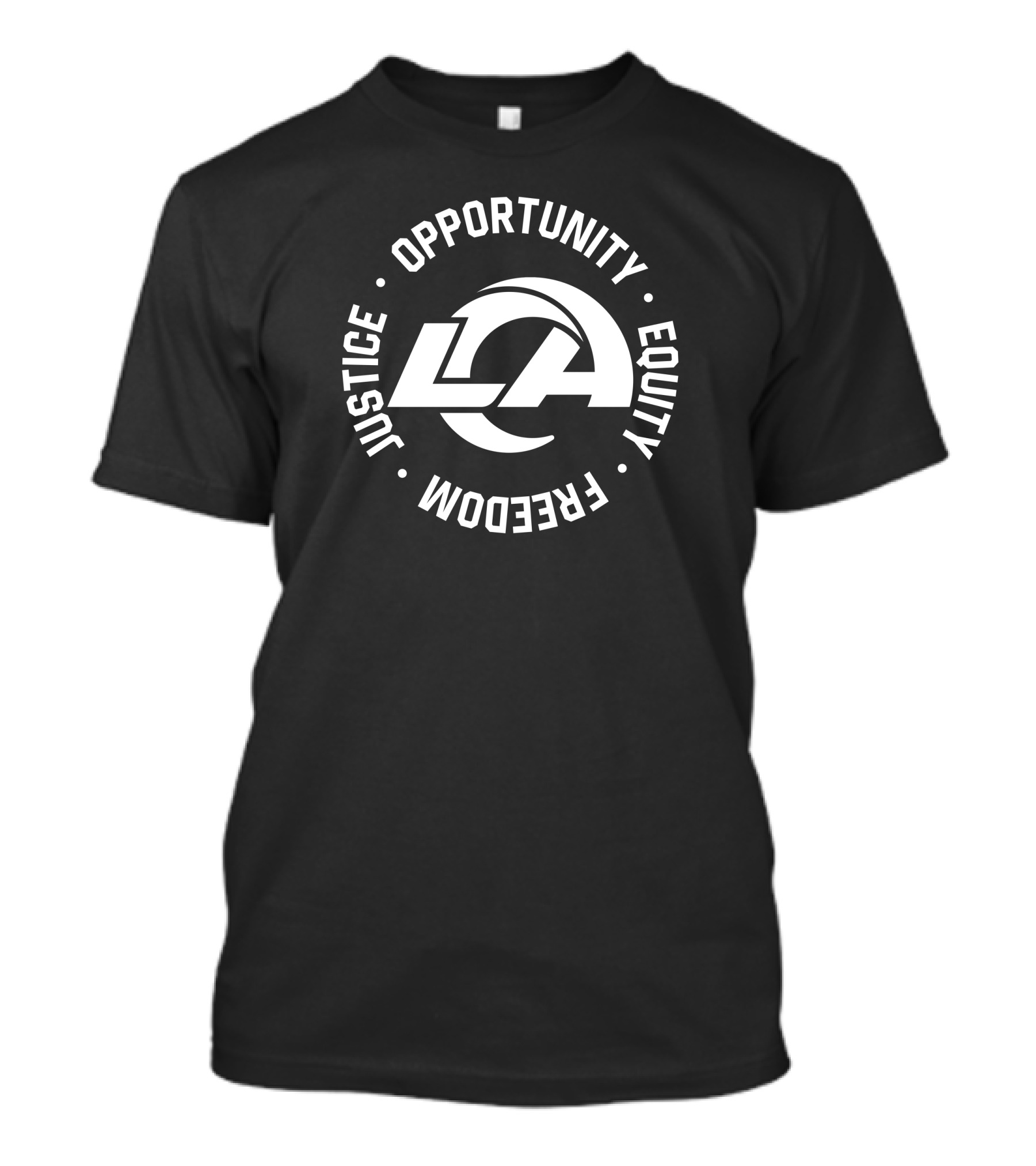 LA Opportunity Equity Freedom Justice Multicolor Block Text T-Shirt