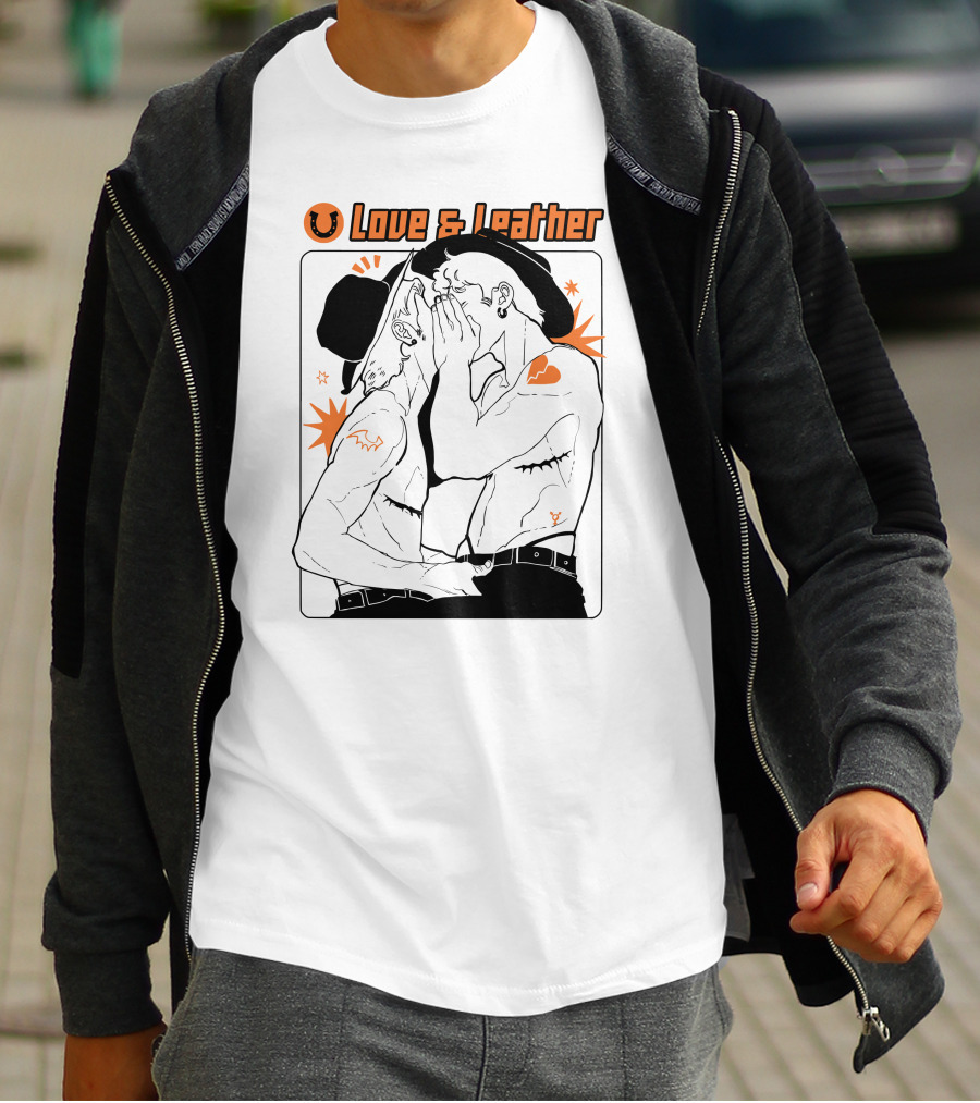 Noahdea Love And Leather Romantic Embrace Art Ink Drawing Tattoo T-Shirt
