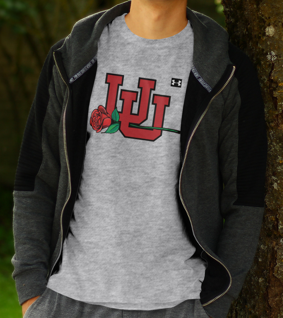 Utah Utes Interlocking Logo With Rose Under Armour Football T-Shirt