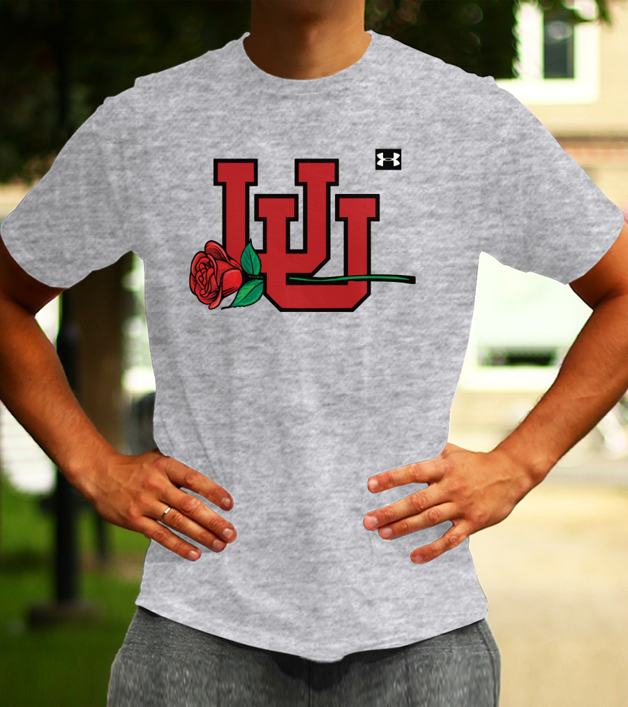 Utah Utes Interlocking Logo With Rose Under Armour Football T-Shirt