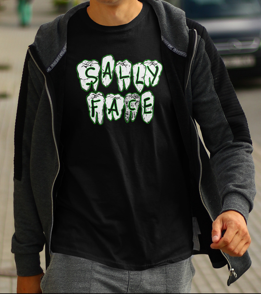 Sally Face Teeth Graphic Horror Letters T-Shirt