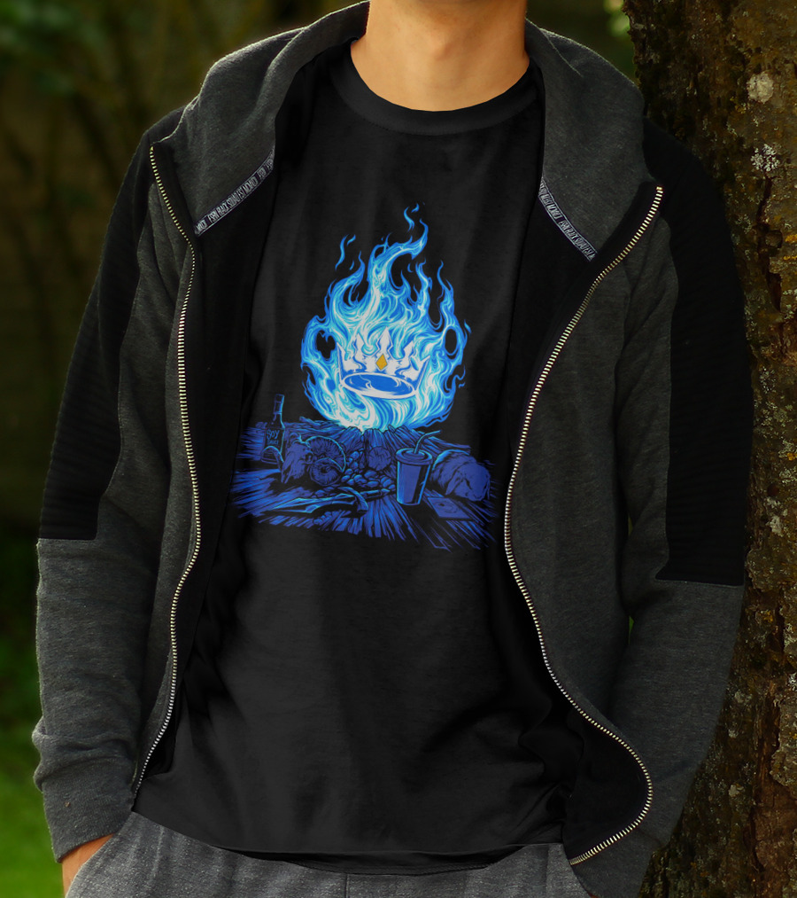 Otk Merch Blue Flame Crown With Tabletop Food And Drinks T-Shirt