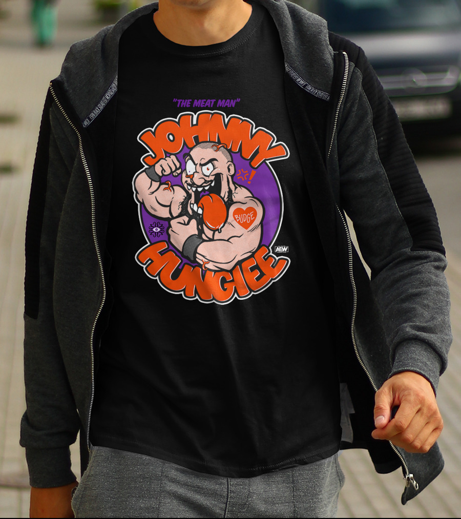 AEW Johnny Hungiee The Meat Man Budge T-Shirt