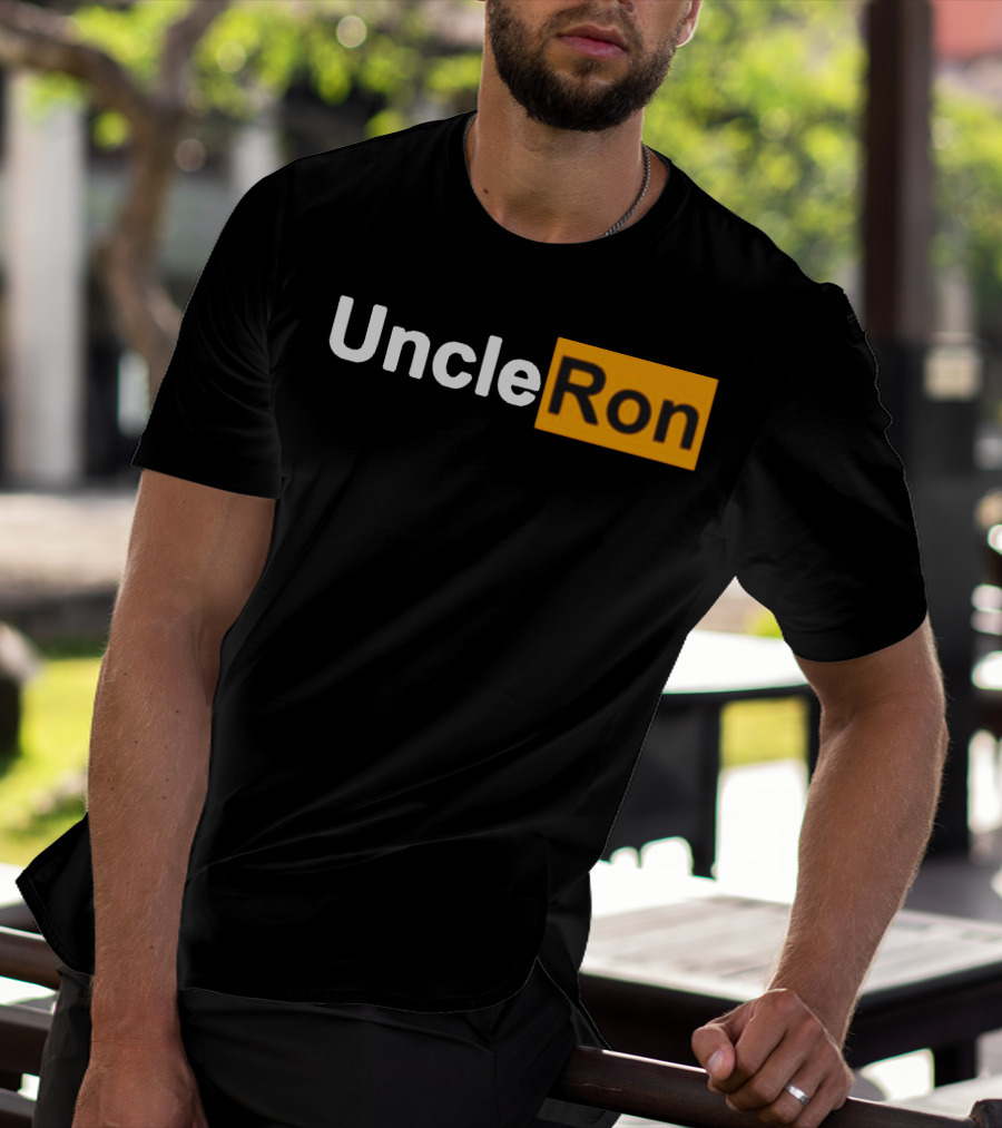 Uncle Ron Black And Orange Text Block T-Shirt