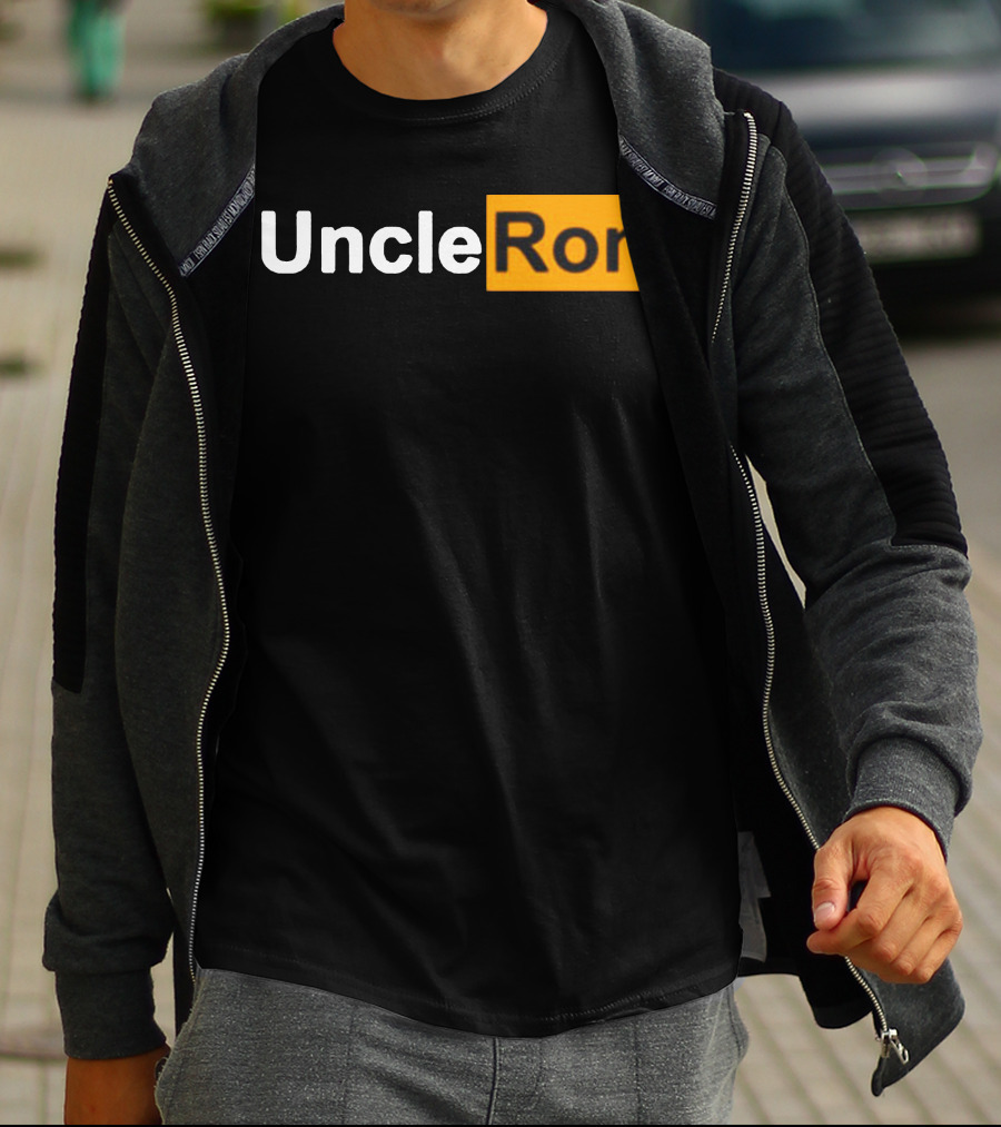 Uncle Ron Black And Orange Text Block T-Shirt