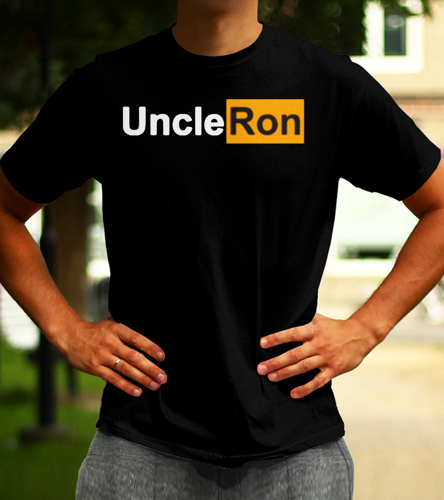 Uncle Ron Black And Orange Text Block T-Shirt