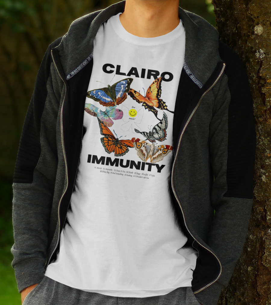 CLAIRØ IMMUNITY Butterflies Album Tracklist Live Music T-Shirt