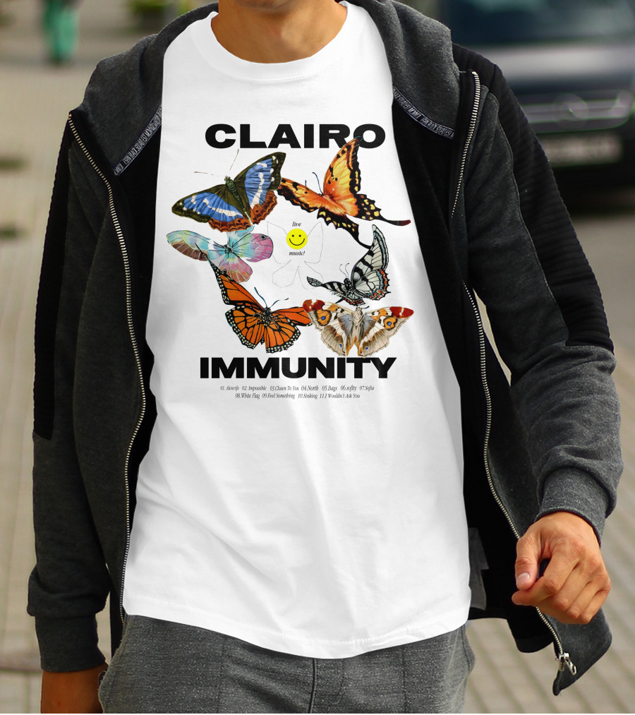 CLAIRØ IMMUNITY Butterflies Album Tracklist Live Music T-Shirt