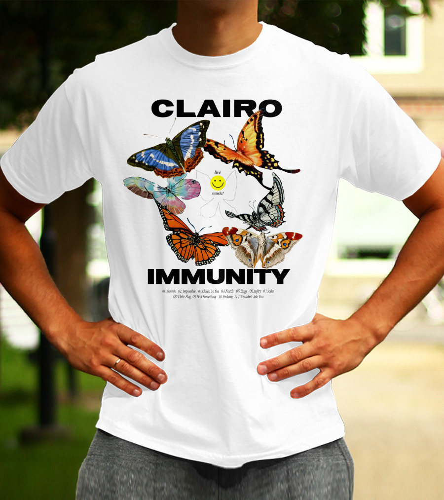 CLAIRØ IMMUNITY Butterflies Album Tracklist Live Music T-Shirt