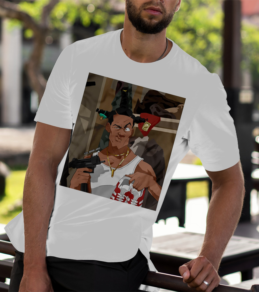 Loc Dog Mens Society Parody Character Holding Sneakers And Gun T-Shirt