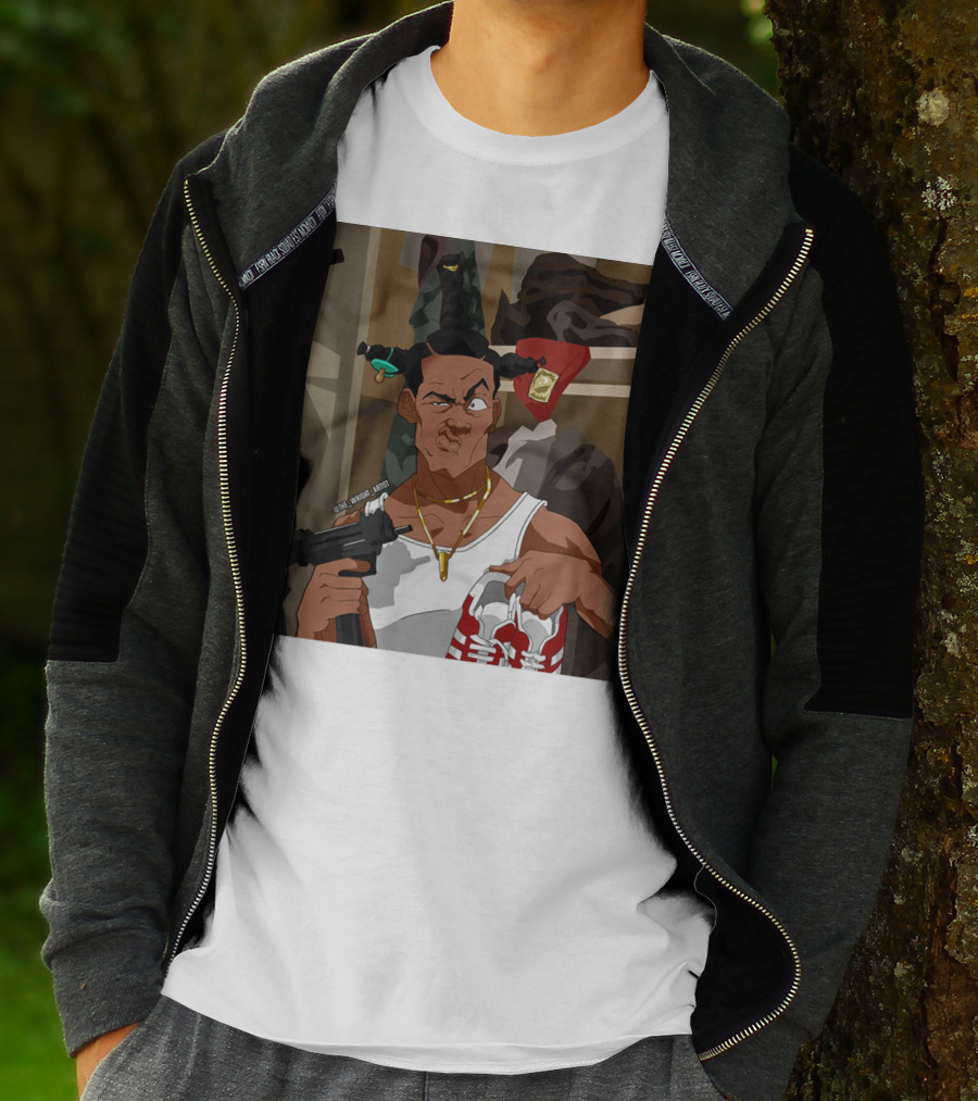 Loc Dog Mens Society Parody Character Holding Sneakers And Gun T-Shirt