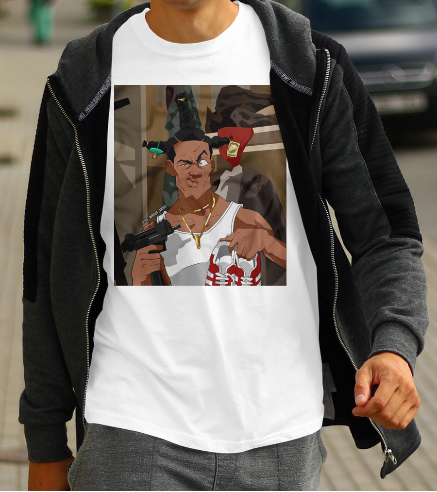 Loc Dog Mens Society Parody Character Holding Sneakers And Gun T-Shirt