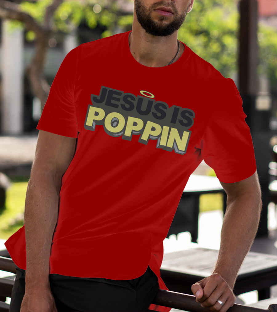 JESUS IS POPPIN Angel Halo Icon On Red T-Shirt