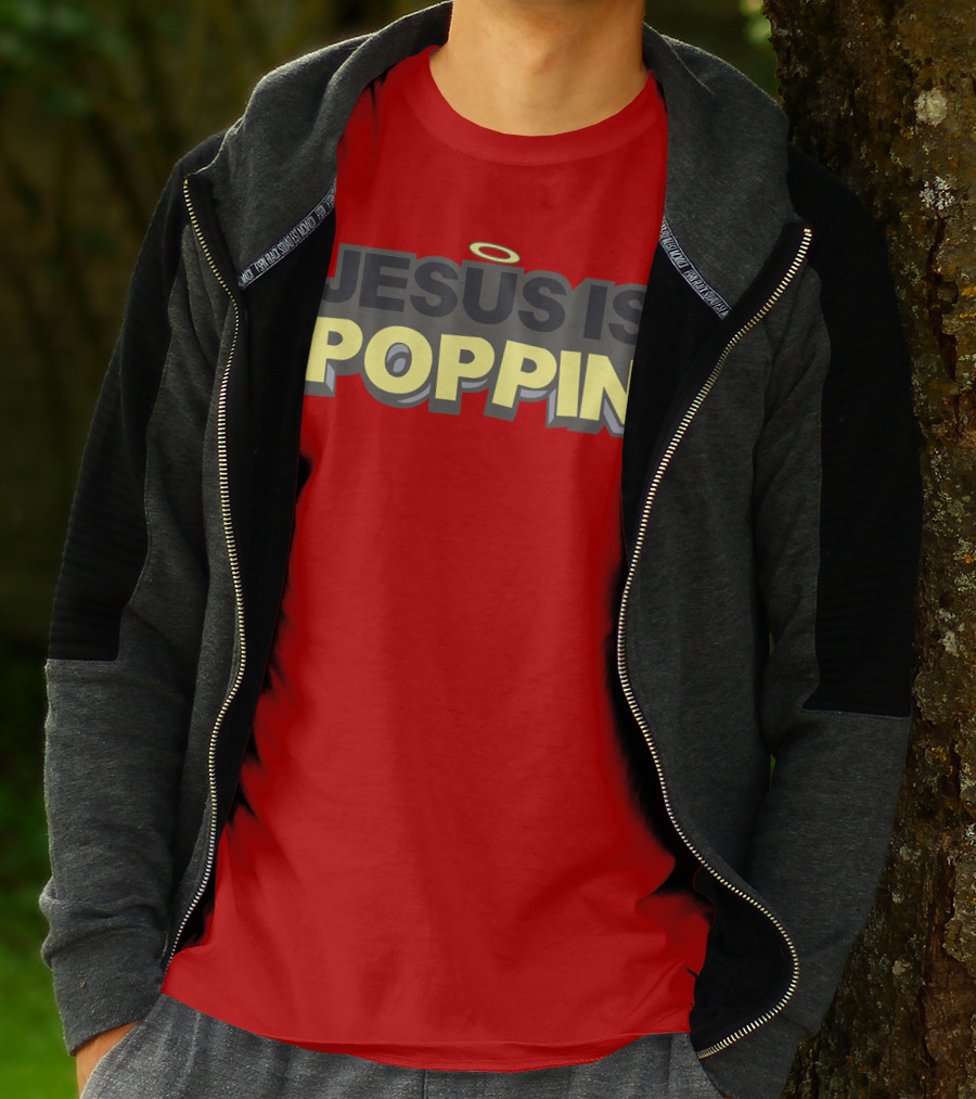 JESUS IS POPPIN Angel Halo Icon On Red T-Shirt
