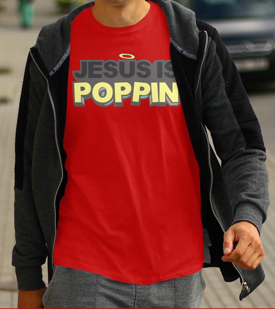 JESUS IS POPPIN Angel Halo Icon On Red T-Shirt