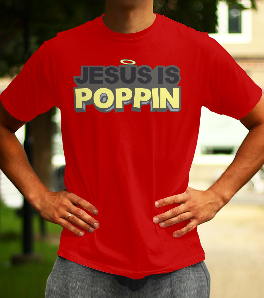 JESUS IS POPPIN Angel Halo Icon On Red T-Shirt