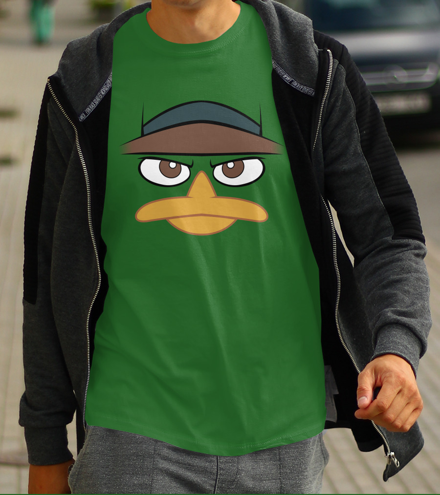 Agent P Perry The Platypus Face Green Hat Eyes Beak T-Shirt