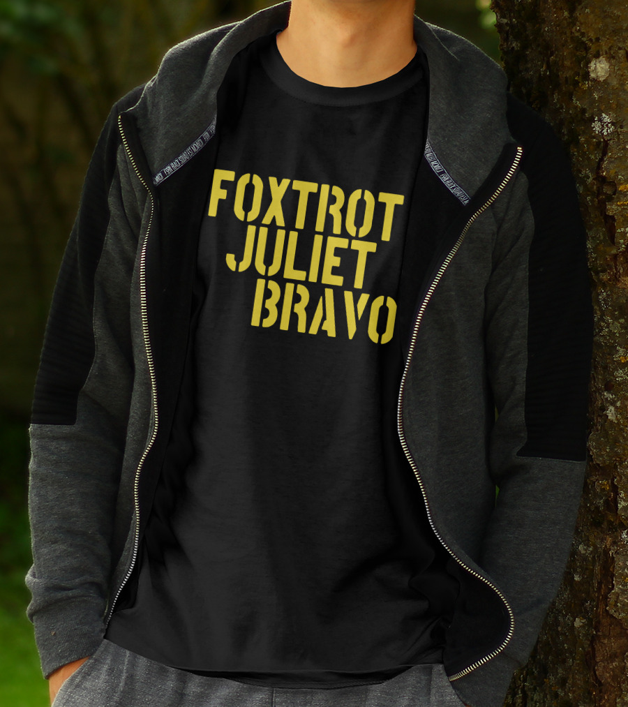 Foxtrot Juliet Bravo Military Style Yellow Text Longsleeve T-Shirt