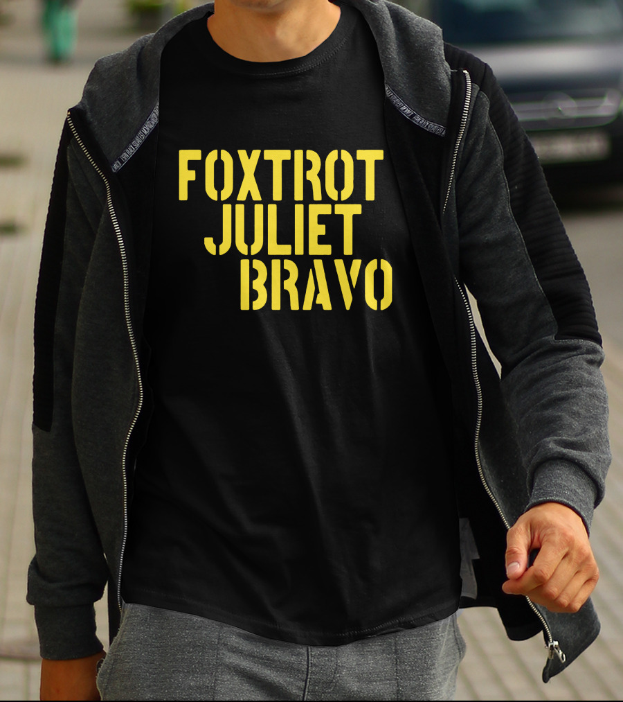 Foxtrot Juliet Bravo Military Style Yellow Text Longsleeve T-Shirt