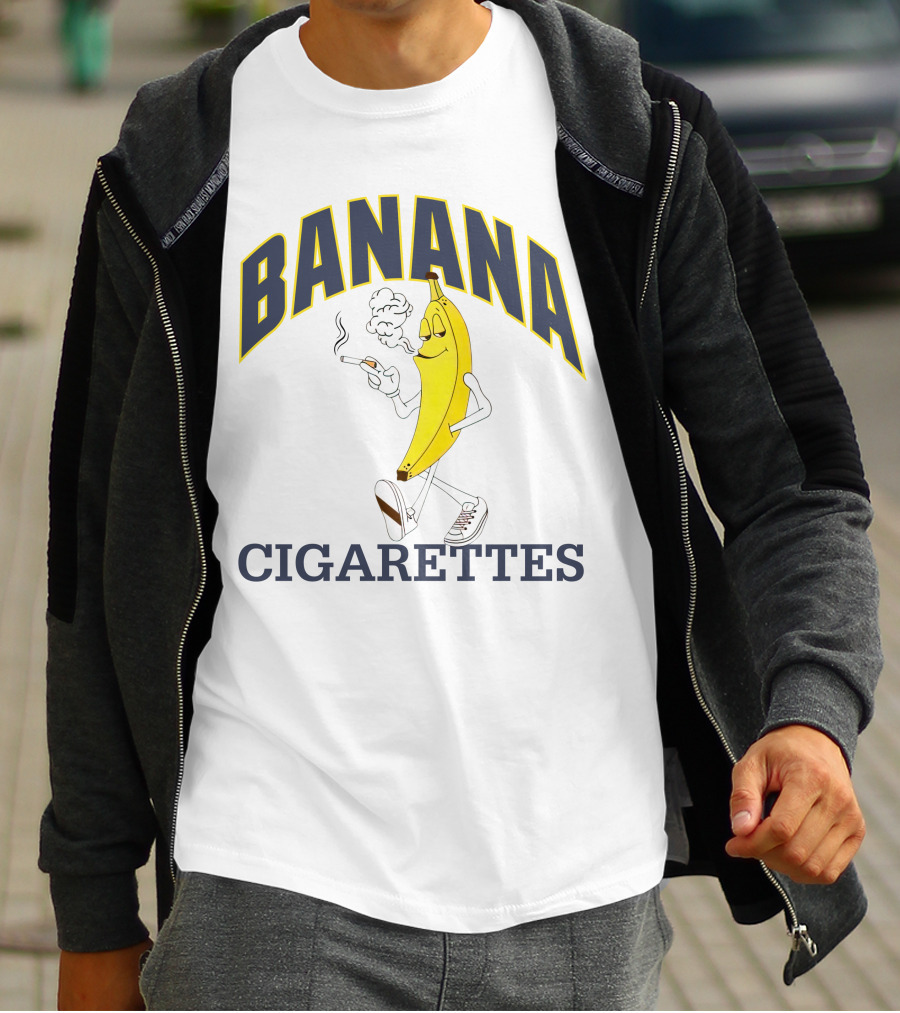 BANANA CIGARETTES Smoky Cartoon Character Smoking Banana T-Shirt