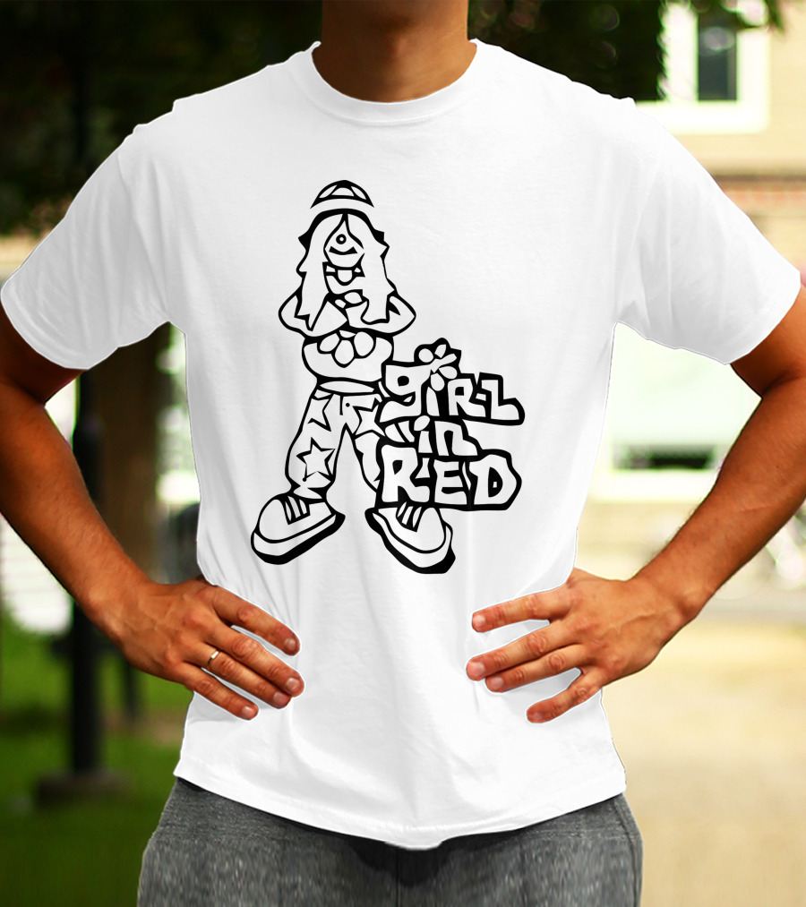 Girl In Red Cartoon Figure With Star Pants T-Shirt