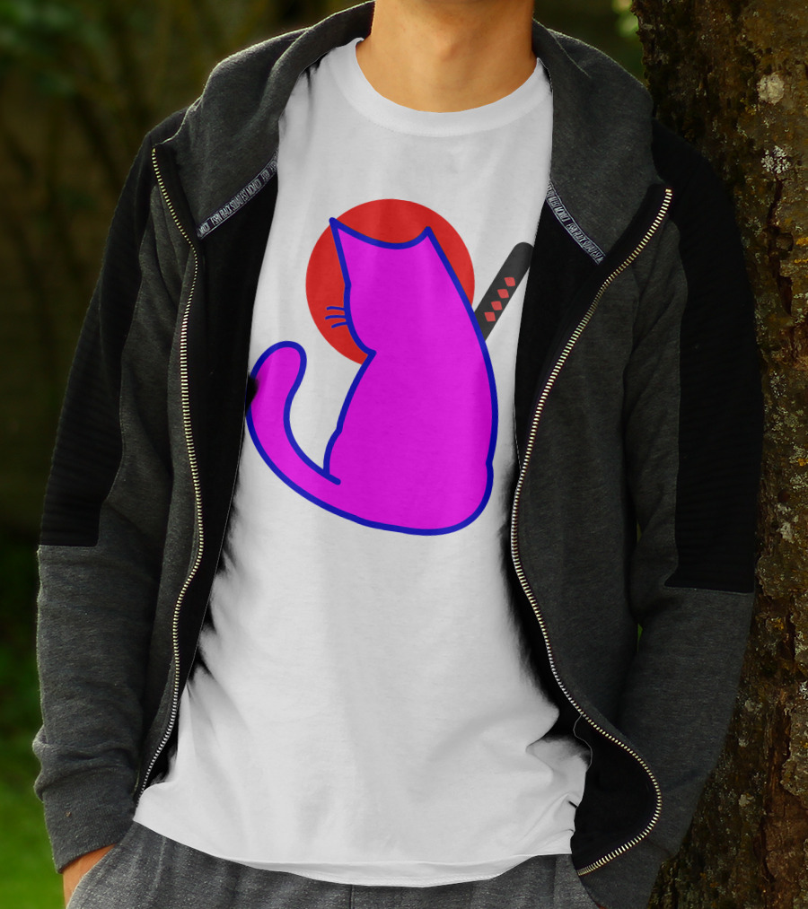 Sodapoppin Merch Pink Cat Samurai Sun T-Shirt