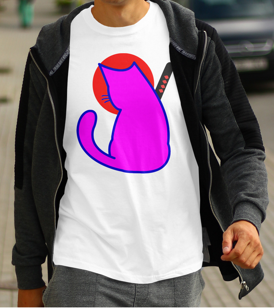 Sodapoppin Merch Pink Cat Samurai Sun T-Shirt