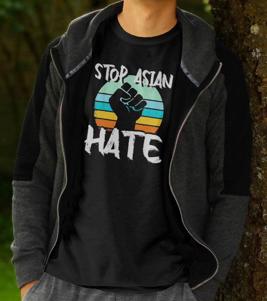 STOP ASIAN HATE Fist With Retro Stripes T-Shirt