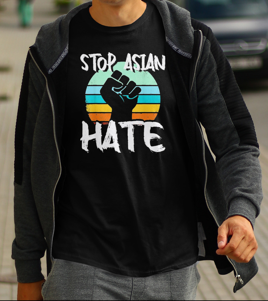 STOP ASIAN HATE Fist With Retro Stripes T-Shirt